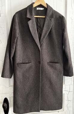 NICOLI Brown Herringbone Topcoat Jacket Made in Spain Wool Blend US 10